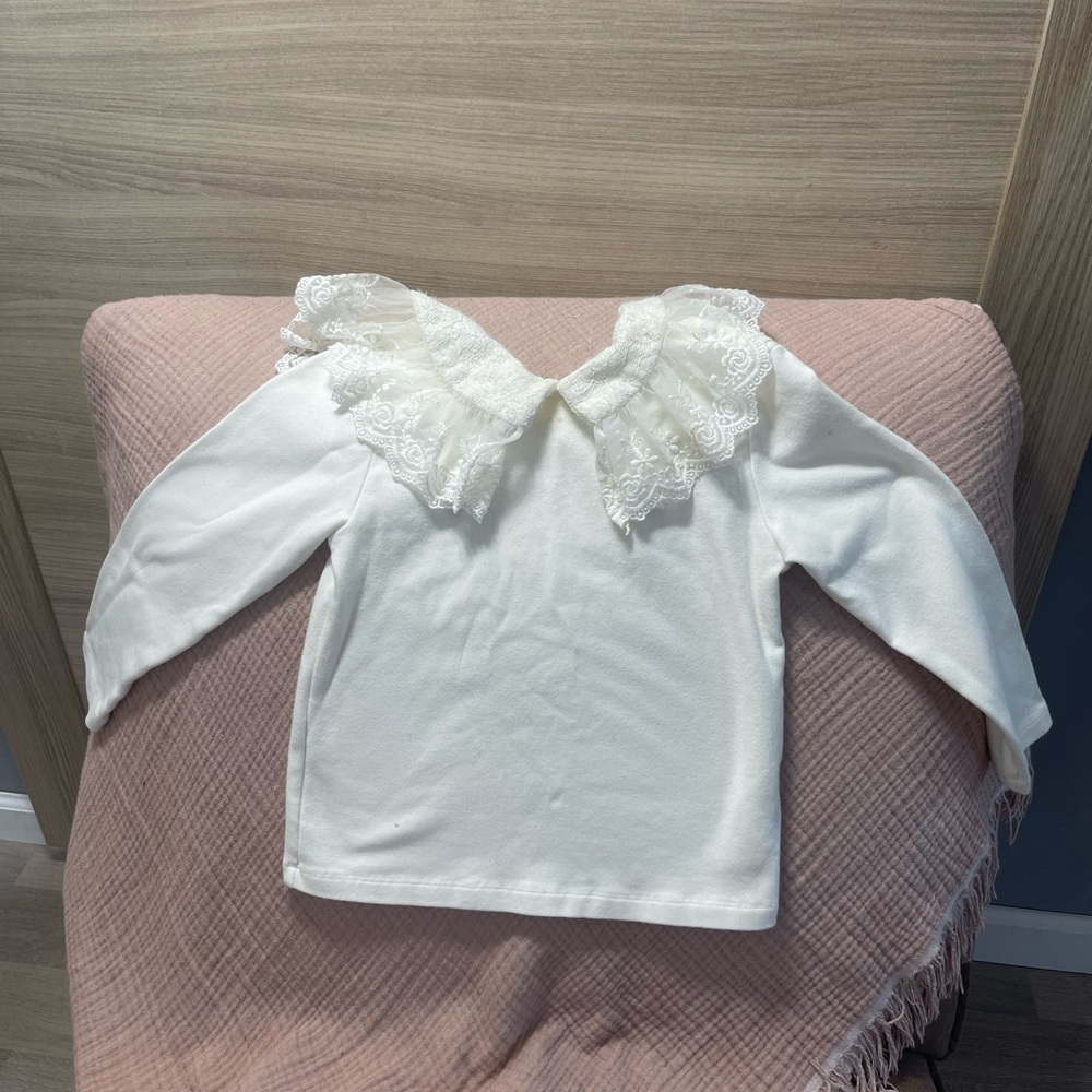 White Lace Collar Kids Top